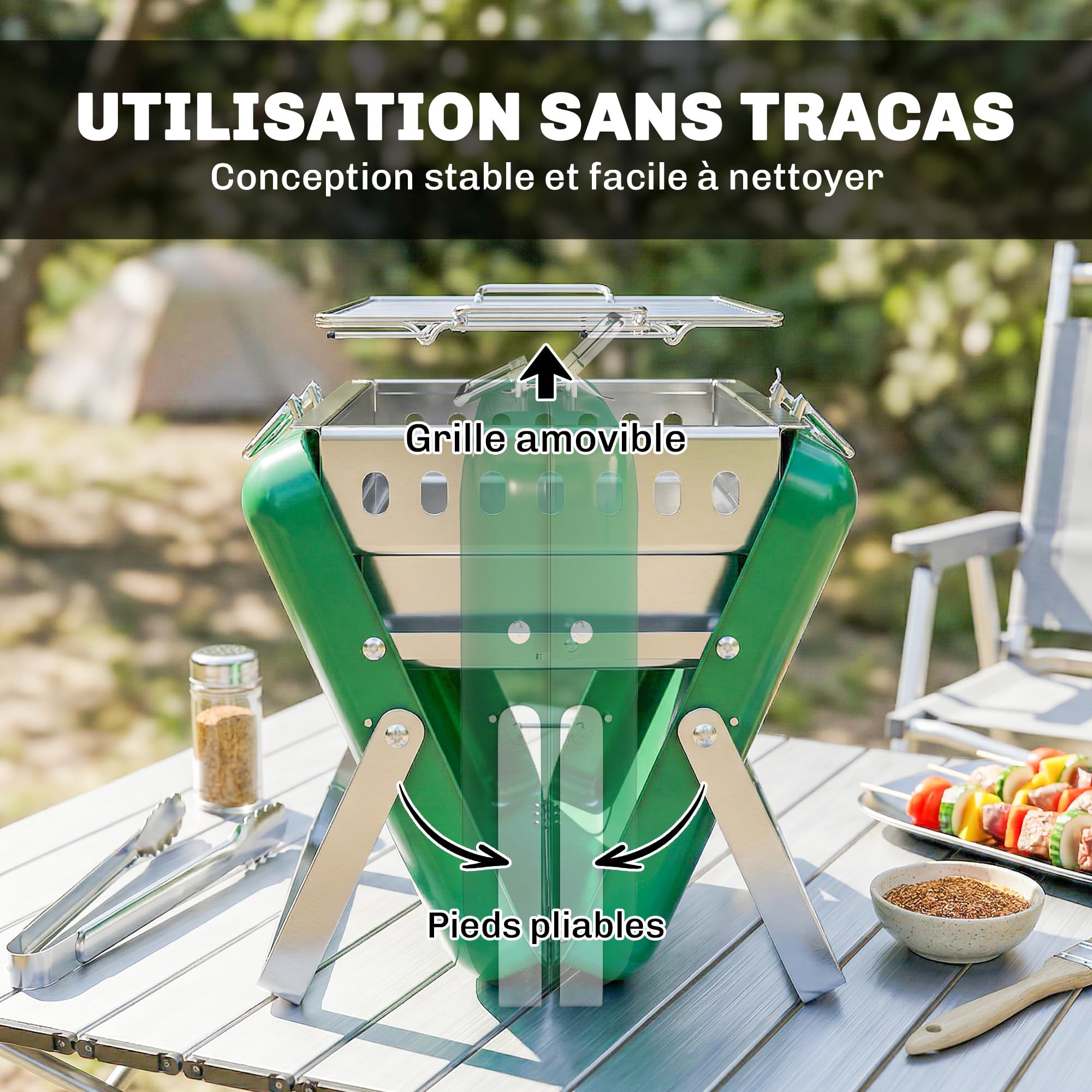 Outsunny Barbecue au Charbon de Bois Pliable Barbecue Portable Vert Foncé