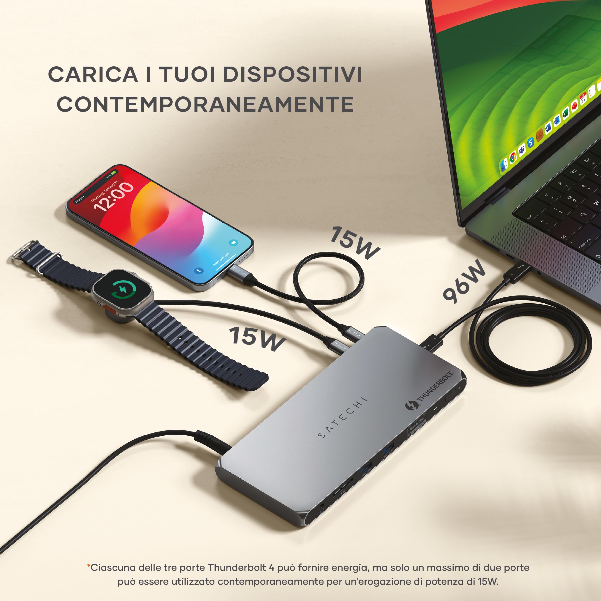 SATECHI Docking Station 12 in 1 Thunderbolt 4 con 3 Porte a 40 Gbps, PD 96 W, 2x HDMI 4K@60Hz, 2x USB-A a 10 Gbps, Ethernet, Lettore SD, per MacBook, Laptop, PC (Richiede Software DisplayLink)
