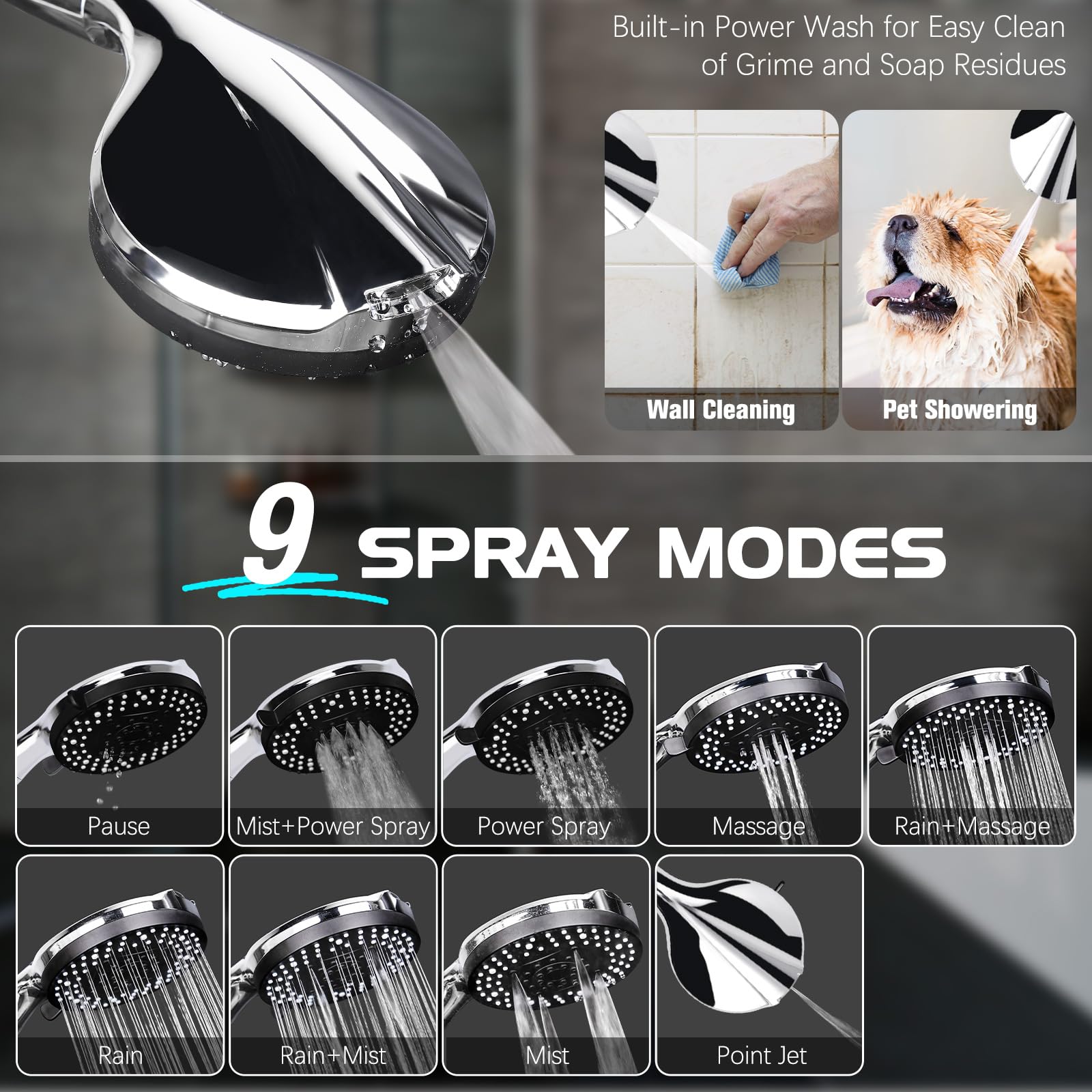 Soffione doccia filtrato 35,5 cm ad alta pressione con braccio deviatore a 3 vie, soffione doccia a pioggia con 10 spruzzi d'acqua portatile, soffione doccia regolabile con ugelli