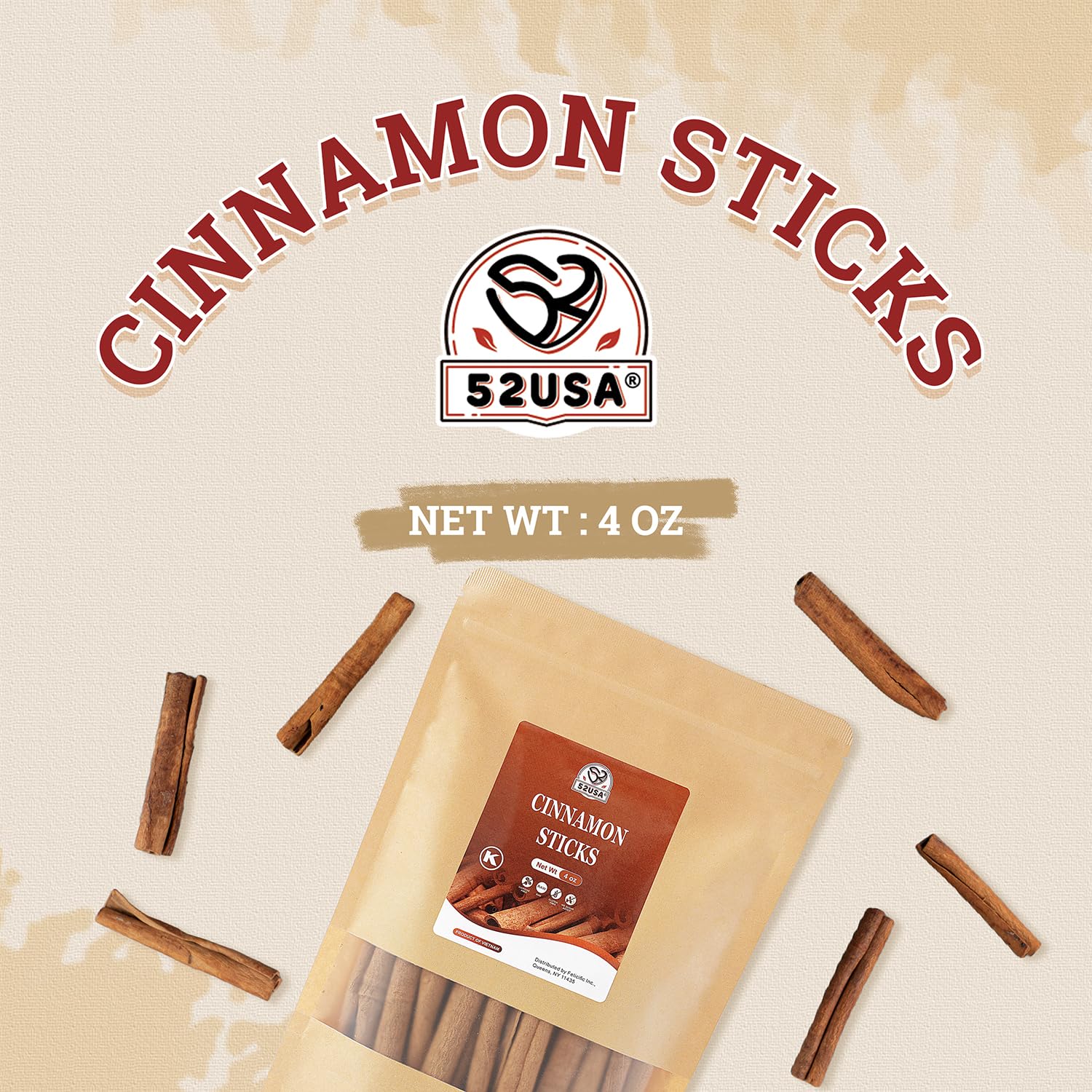 52USA Cinnamon Sticks 113,4 g – Premium Ceylon cannella per cuocere, bevande e cucinare – naturale, fresco e aromatico