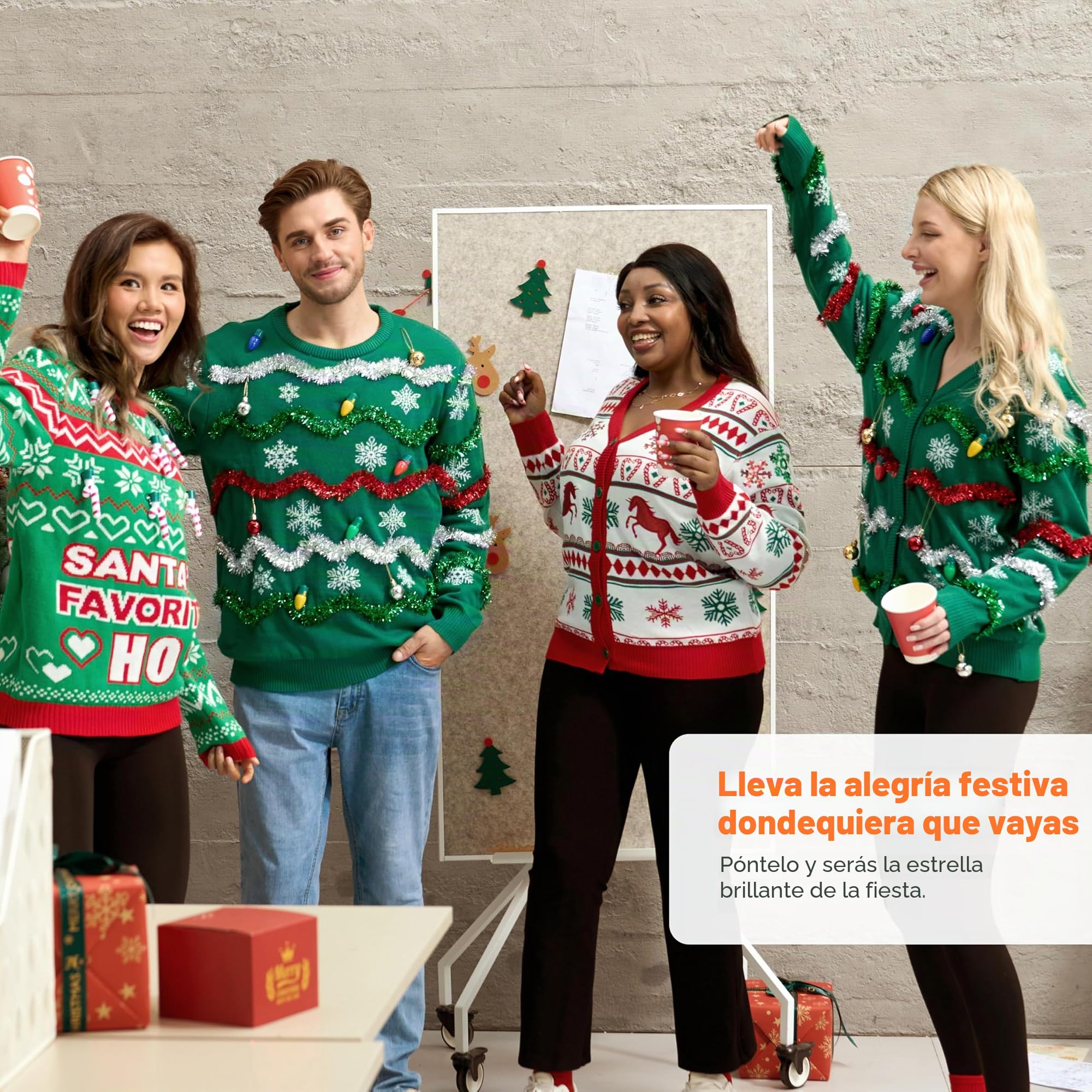 Giggling Getup Suéter feo de Navidad para hombre, suéter feo verde con luz LED, suéter feo de vacaciones para hombre