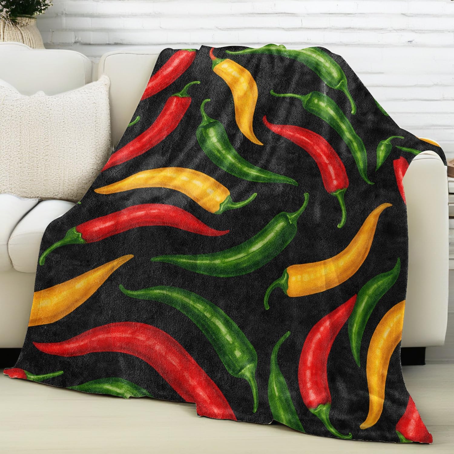 Colorful Chili Pepper Blanket Lightweight Flannel Blankets Gifts for Adults with Realistic Red Green Yellow Pattern Printed Throw for Couch Chair Office Bedroom Decor, 60x50inch image 2