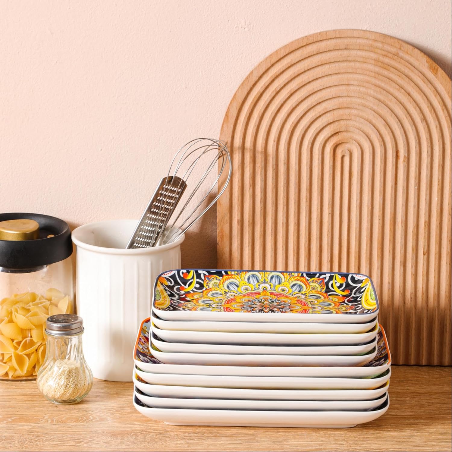 6-Piece Ceramic Salad Plates Set - 9 Inch, Rectangular Dessert Plates for Sushi, Appetizer, Cake - Microwave & Oven Safe, Porcelain Plates for Kitchen Decor - Image 6