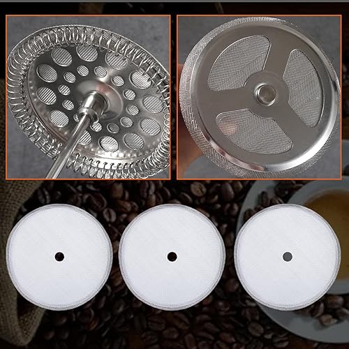 Miniatura 9 de Paquete de 5 filtros de repuesto para prensa francesa, filtro de café de acero inoxidable de 3 pulgadas para cafetera de prensa francesa de 20.3 fl