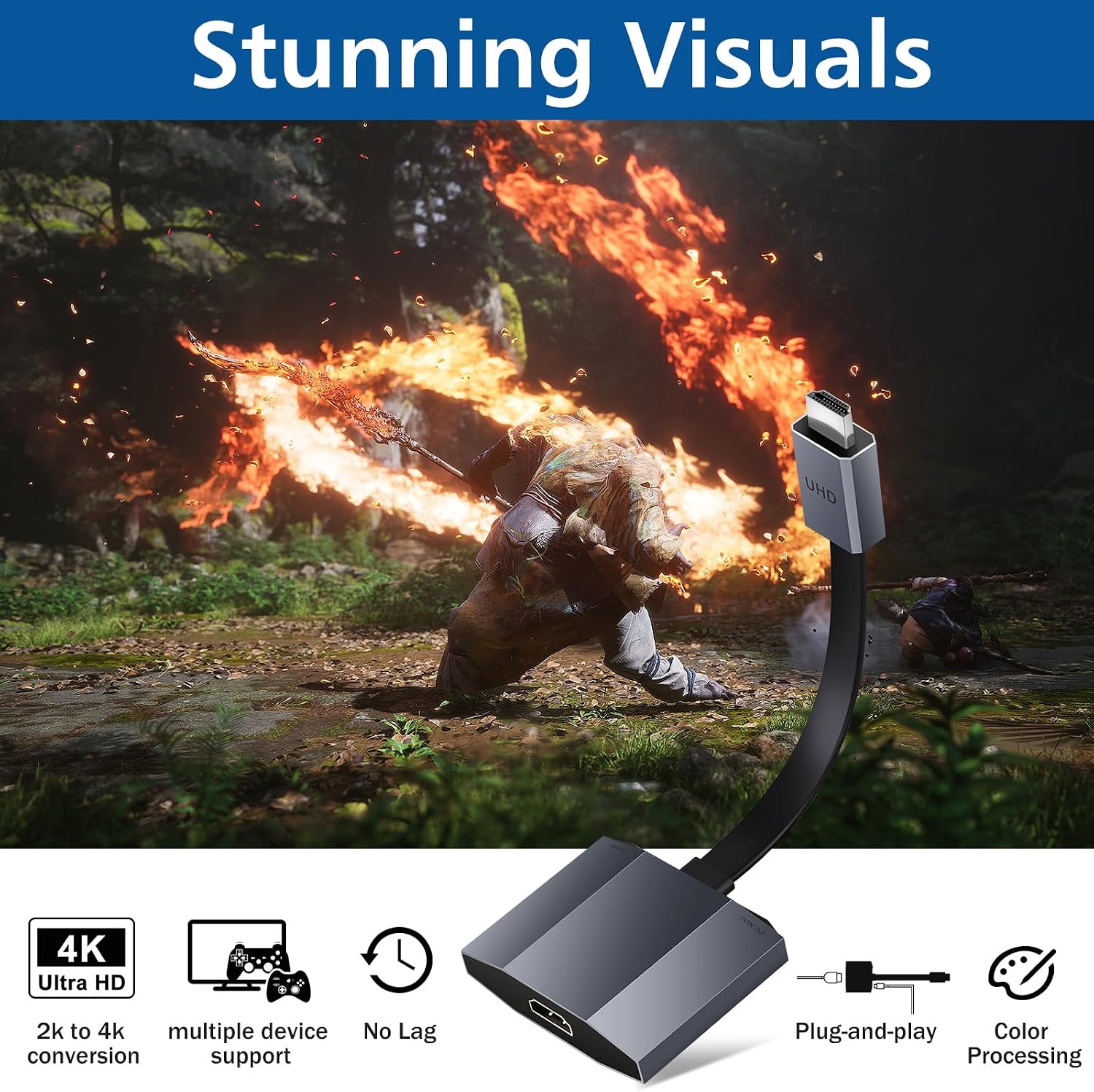 4K Gaming Upscaler & Enhancer, Convert 1080p Image Without Delay 4K@60fps,Improve Game Experience and Visual Quality,For Nintendo Switch/Xbox/Gamecube/Dreamcas/PlayStation 3/Wii U/SNES/Genesis /PS3