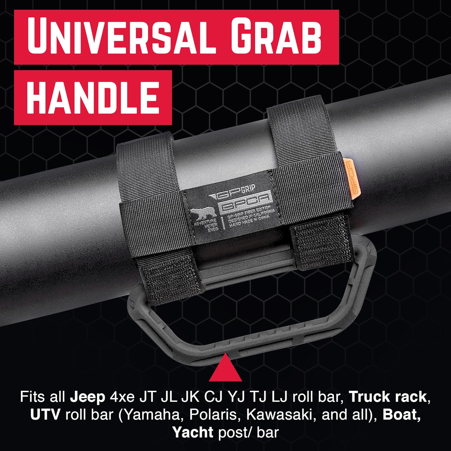 GPCA Universal Grab Handles for Jeep Wrangler TJ YJ JK JL JT (1955-2023) – Easy-to-Fit 2-Strap Design for 1–5.5” Roll Bars, Versatile Grab Handle 4x4 Accessory for UTV ATV Boat, (2PC-Black)