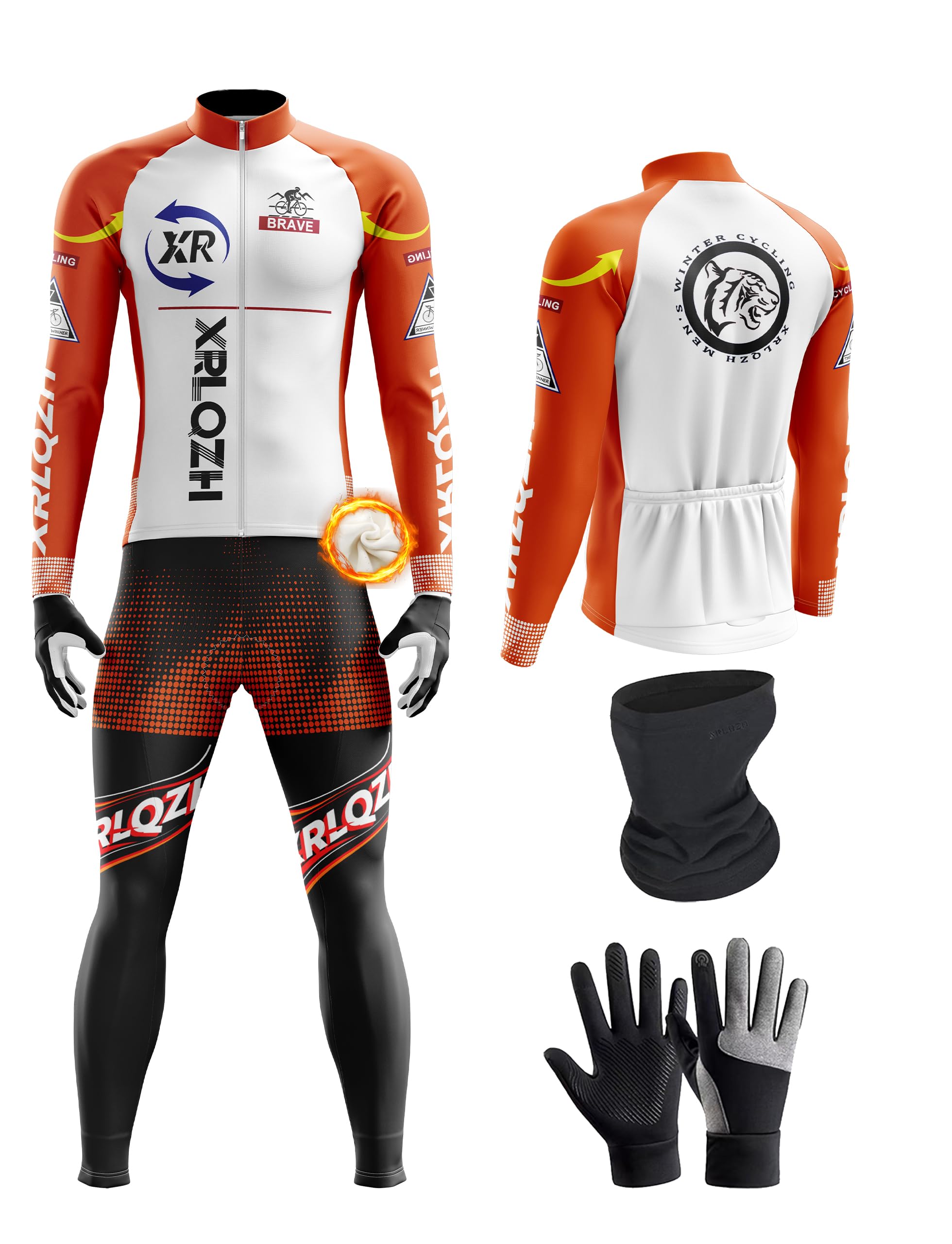Conjunto de Maillot Ciclismo Manga Larga Hombre,Ropa de Ciclismo de Invierno Térmico,Pantalones Acolchados Top+9D de Manga Larga Pantalones,Transpirable