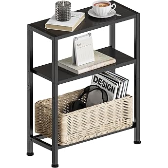 Narrow Side Table Bedside Table 3 Shelves Narrow Bedside Table with Storage Space Sofa Side Table for Narrow Spaces Small Table for Living Room Bedroom Kitchen & Balcony 1 Black
