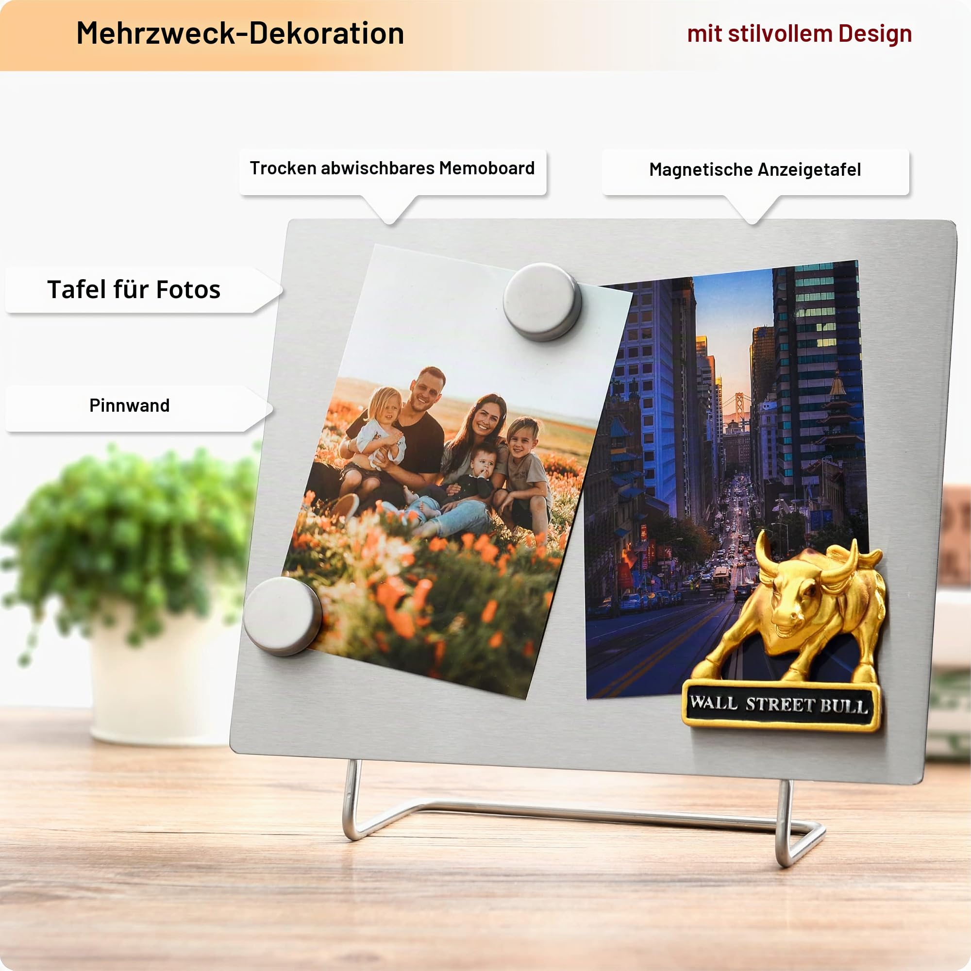 Magnetische Pinnwand mit Ständer - Kleine trocken abwischbare Memo Board - Tischplatte Metall Staffelei für Magnet Display - 10x8 Zoll + 2 Magnete
