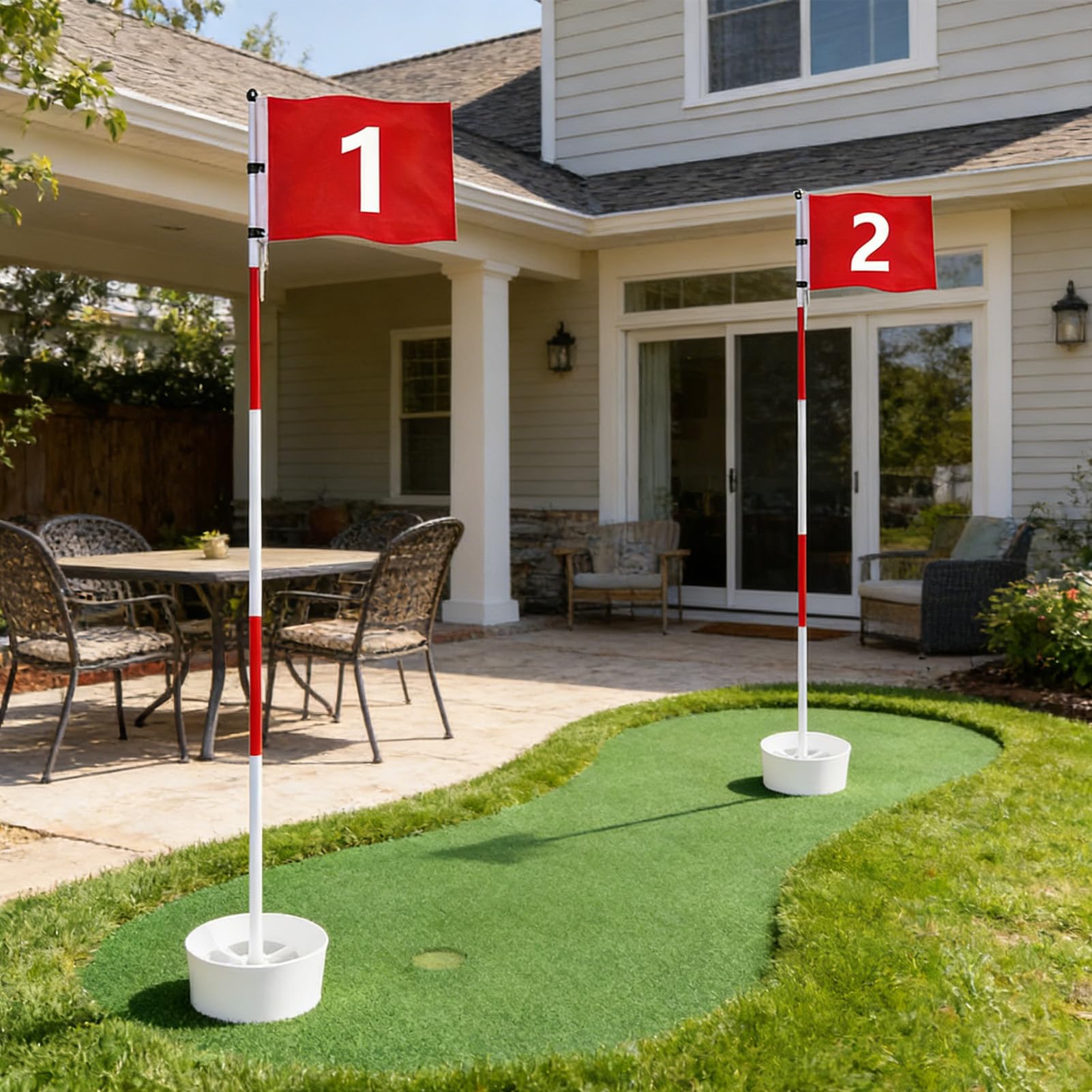Golf Loch Fahne mit Fahnenstange | Aus 5-teiliger wetterfester Glasfaser | Übungsfahnen für das Putting Green | Für Hobbygolfer, Anfänger und Profis im Garten, Verein oder auf dem Platz
