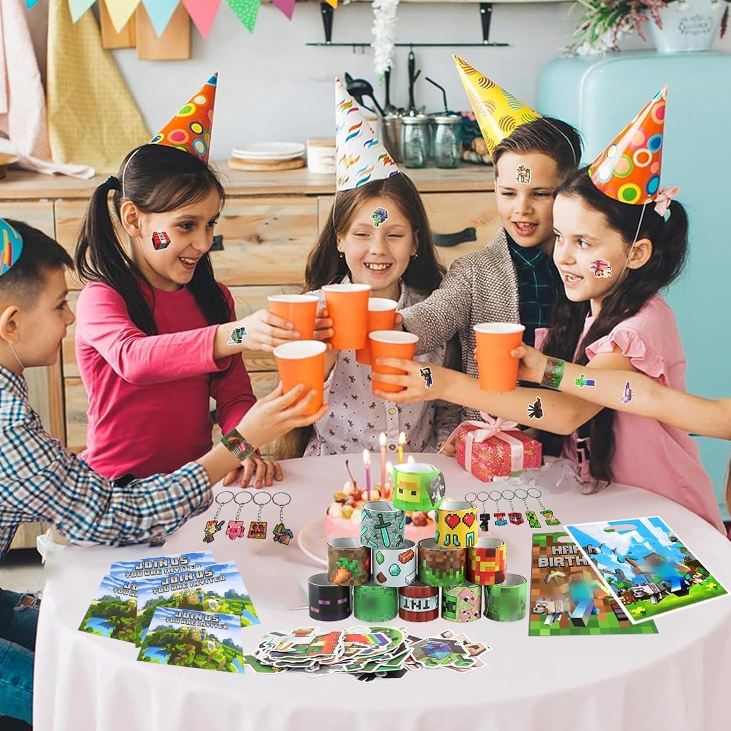 Kit De Fête Jeu Vidéo - 106 Pièces Cadeaux D'Anniversaire Pour Enfants Avec Porte-clés, Bracelets, Autocollants Et Sacs Cadeaux