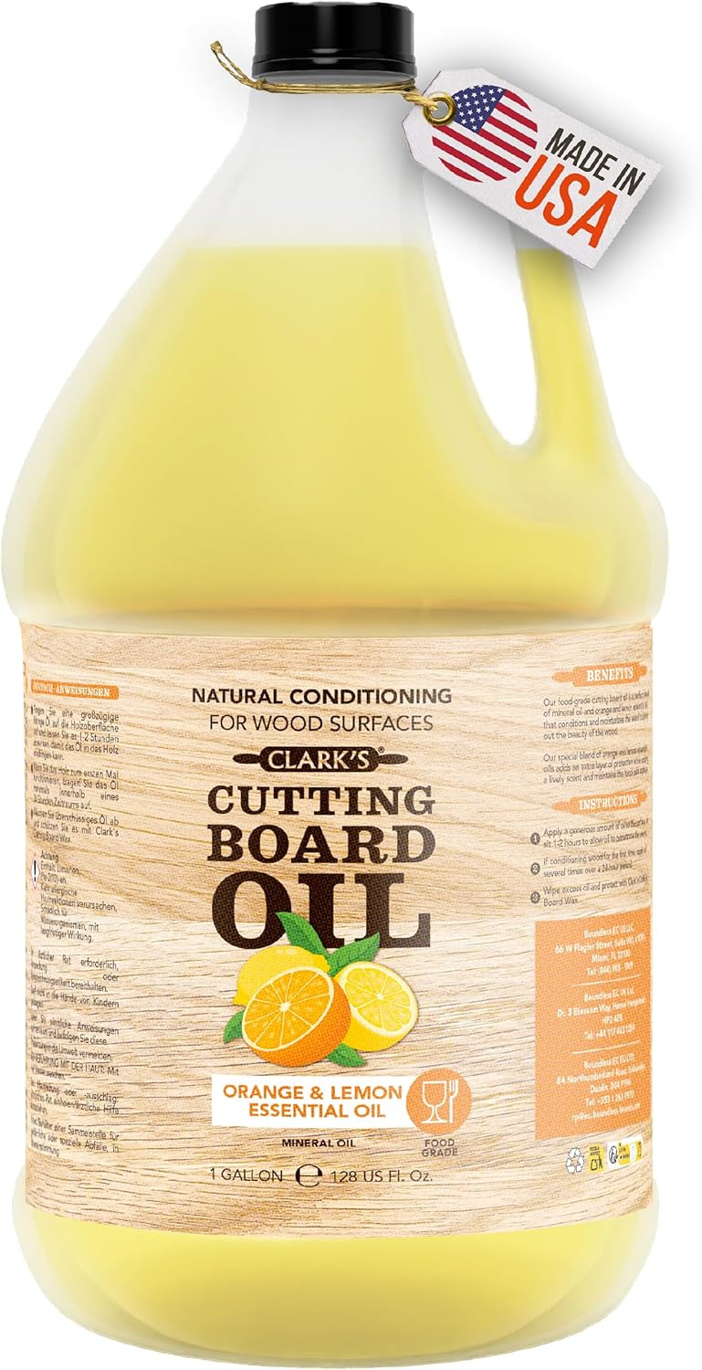 CLARK'S Cutting Board Oil - Food Grade Mineral Oil for Wood Cutting Board - Scented with Orange and Lemon Essential Oils - Butcher Block Conditioner - Restores All Wood - Made in USA, 1 Gallon
