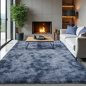 Zentavio Area Rugs for Living Room Large Rugs for Bedroom 6x9 Carpet Fluffy Fuzzy Soft Shag Aesthetic Plush High Pile Gray Throw Rug for Nursery Kids Room Dorm Tie-Dyed Blue Grey