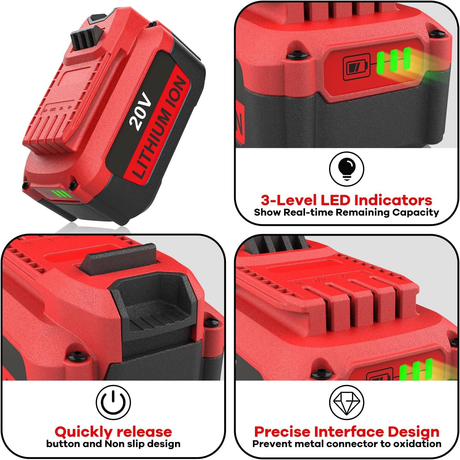 Powilling 2Pack 20V 3.5Ah Replacement for Craftsman 20V Battery V20 Lithium Battery and Charger Kit for CMCB204 CMCB205 CMCB206 CMCB201 CMCB124+ CMCB104 Craftsman 20 Volt Charger