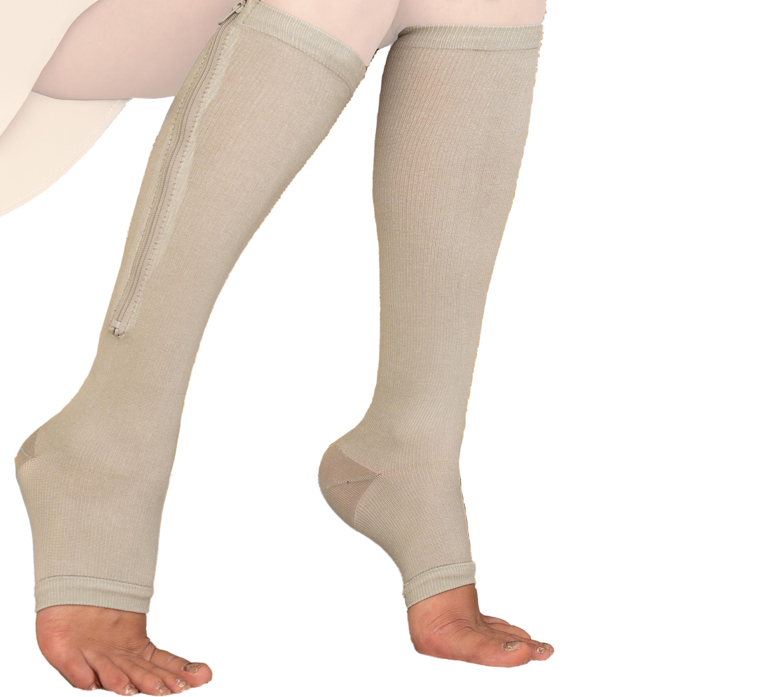 5 STAR SUPER DEALS Zipper Compression Socks Supports Stockings Leg Open Toe 23-32mmHg Zipper (XL, Gray)