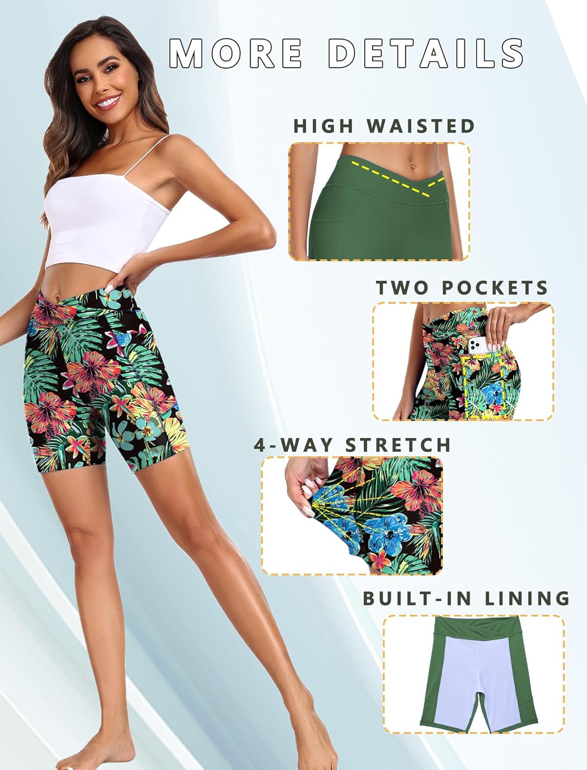 Ekouaer Women's 8.5" Board Shorts High Waisted Swim Shorts Cross Waist Beach Surf Swimwear Swimsuit Bottoms with Pocket S-3XL - Image 4