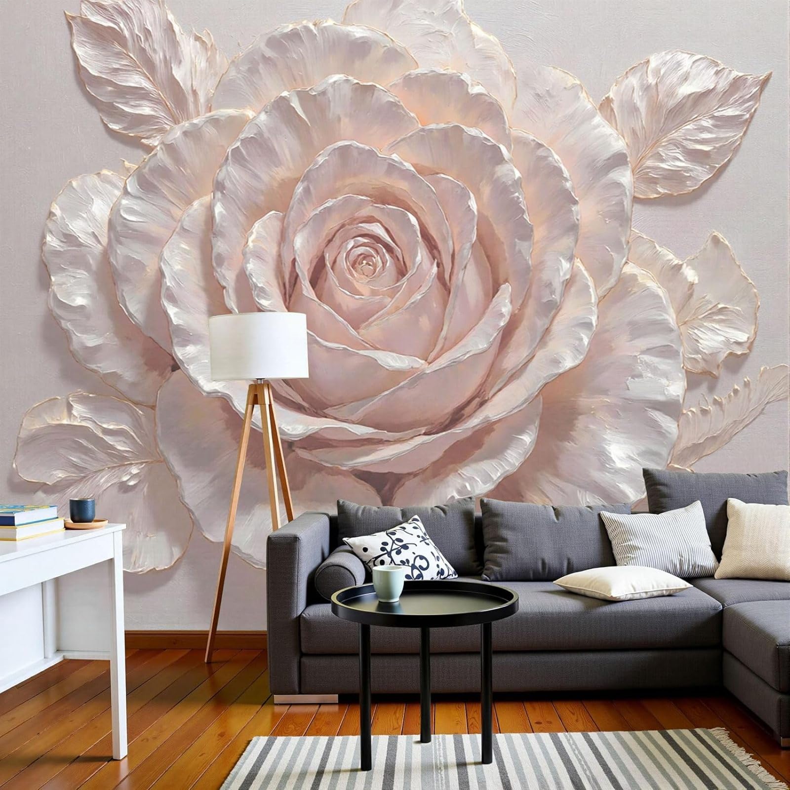 hgjdjhnf Wallpaper Relief Floral Giant Roses Wall Mural Living Room Bedroom Children's Room, Modern Pink Wall Decor, 430cm x 300cm Stickers - Frameless Painting - Poster