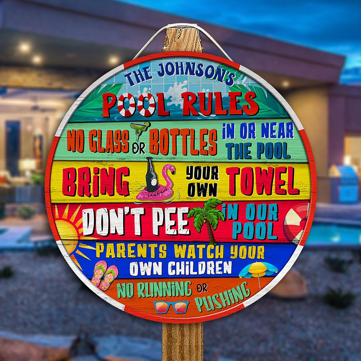 THUYPT Personalized Pool Sign for Pool Bar, Pool Printed Wooden Sign Pool Patio Decorations Wall Hanging, Pool Rules Sign for Poolside Decor Outdoor (08)