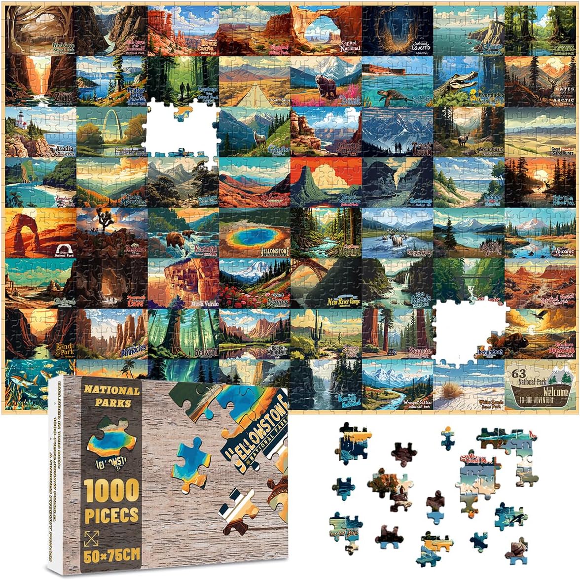 SHOXREM 1000 Pieces National Parks Jigsaw Puzzle - Vintage National Parks Puzzle for Adults, Perfect for Nature Lovers