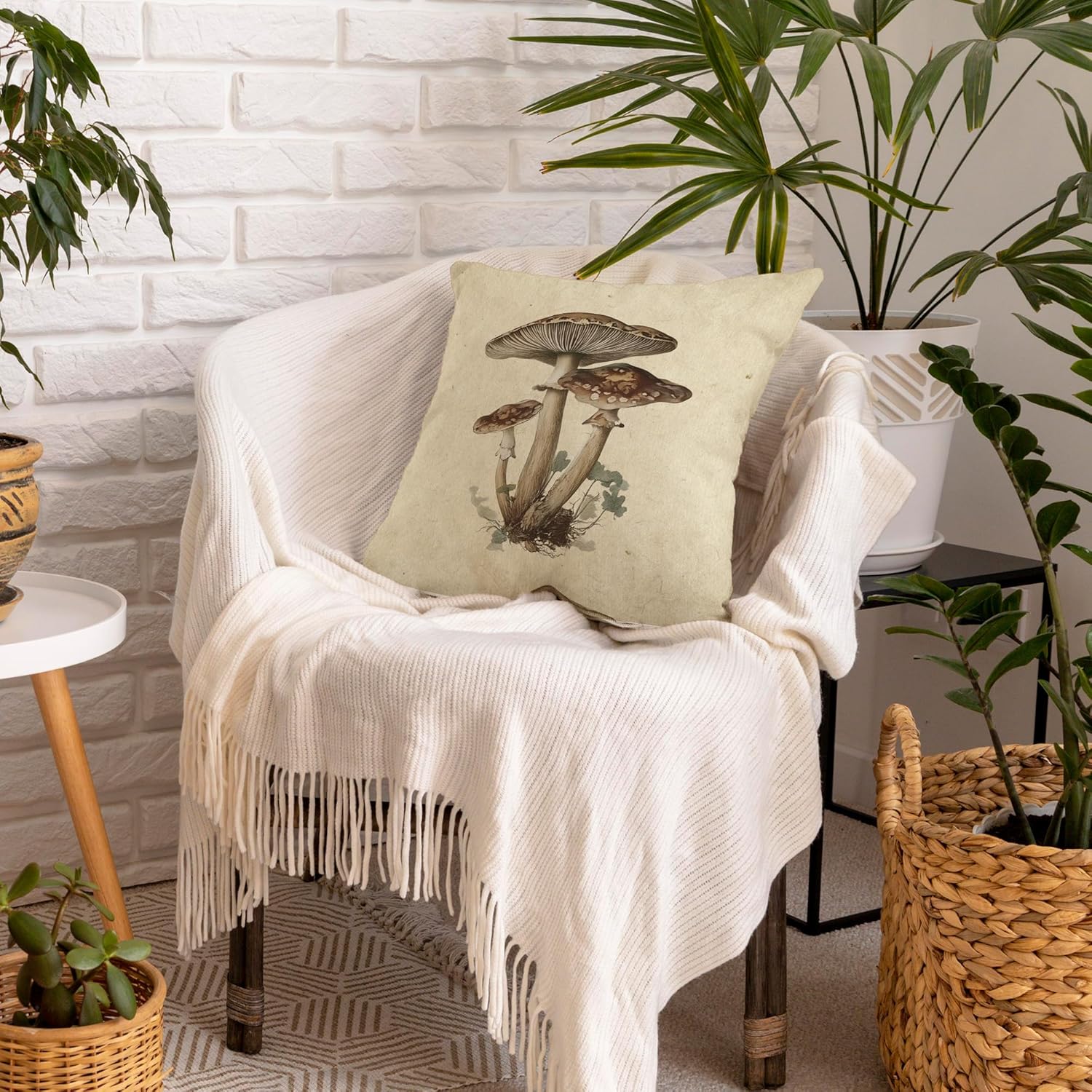 Vintage Mushroom Fall Decorative Throw Pillow Covers, Farmhouse Watercolor Pillows Covers for Thanksgiving Halloween, Rustic Autumn Pillow Cases Decor for Couch Bedroom 18x18in - Image 4