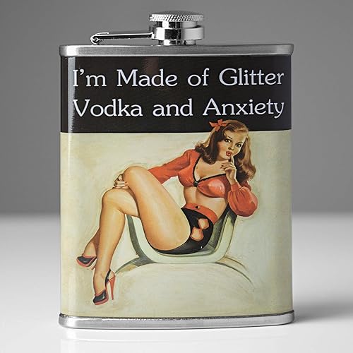 Miniatura 121 de American Art Decor Frasco de licor de 8 onzas – Petaca de acero inoxidable a prueba de fugas para whisky, vodka y tequila – Divertidos frascos