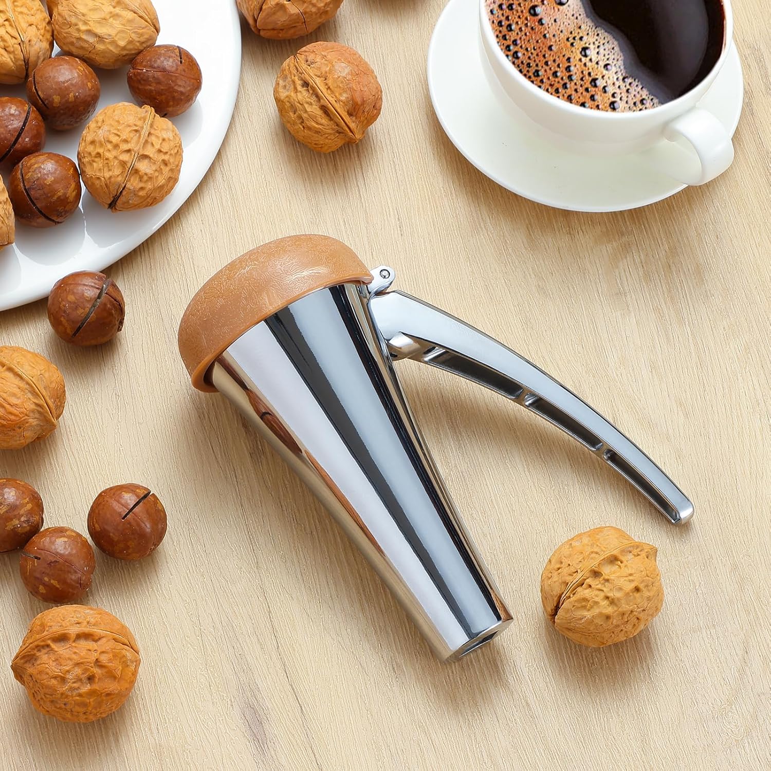 Nut Cracker, Heavy Duty Nutcracker, Nutcracker Tool with Long Leverage & Spring Return and Brown Lid - Image 2