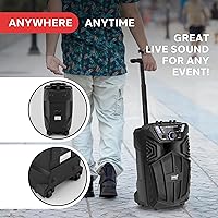 Vista 6 de Pyle Altavoz PA Bluetooth portátil de 480 W, altavoz de karaoke recargable de 8 pulgadas, sistema de audio con micrófono inalámbrico y ruedas, TWS