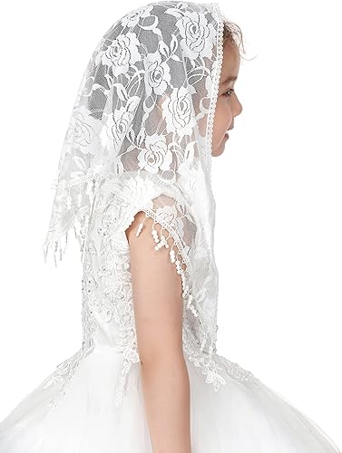 Miniatura 5 de PAMOR Velos triangulares de primera comunión para niñas velo capilla de encaje velo mantilla velos latina misa de iglesia para bautismo católico