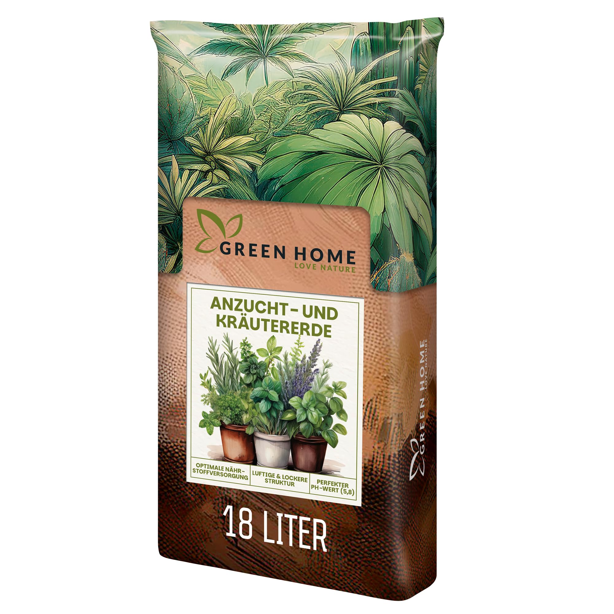 Green Home Anzucht- & Kräutererde 18L – Aussaaterde für Gemüse & Kräuter, Anzuchterde für Samen & Tomaten, Hochbeeterde, Gemüseerde mit Langzeitnährstoffen, lockere Erde für optimale Keimung