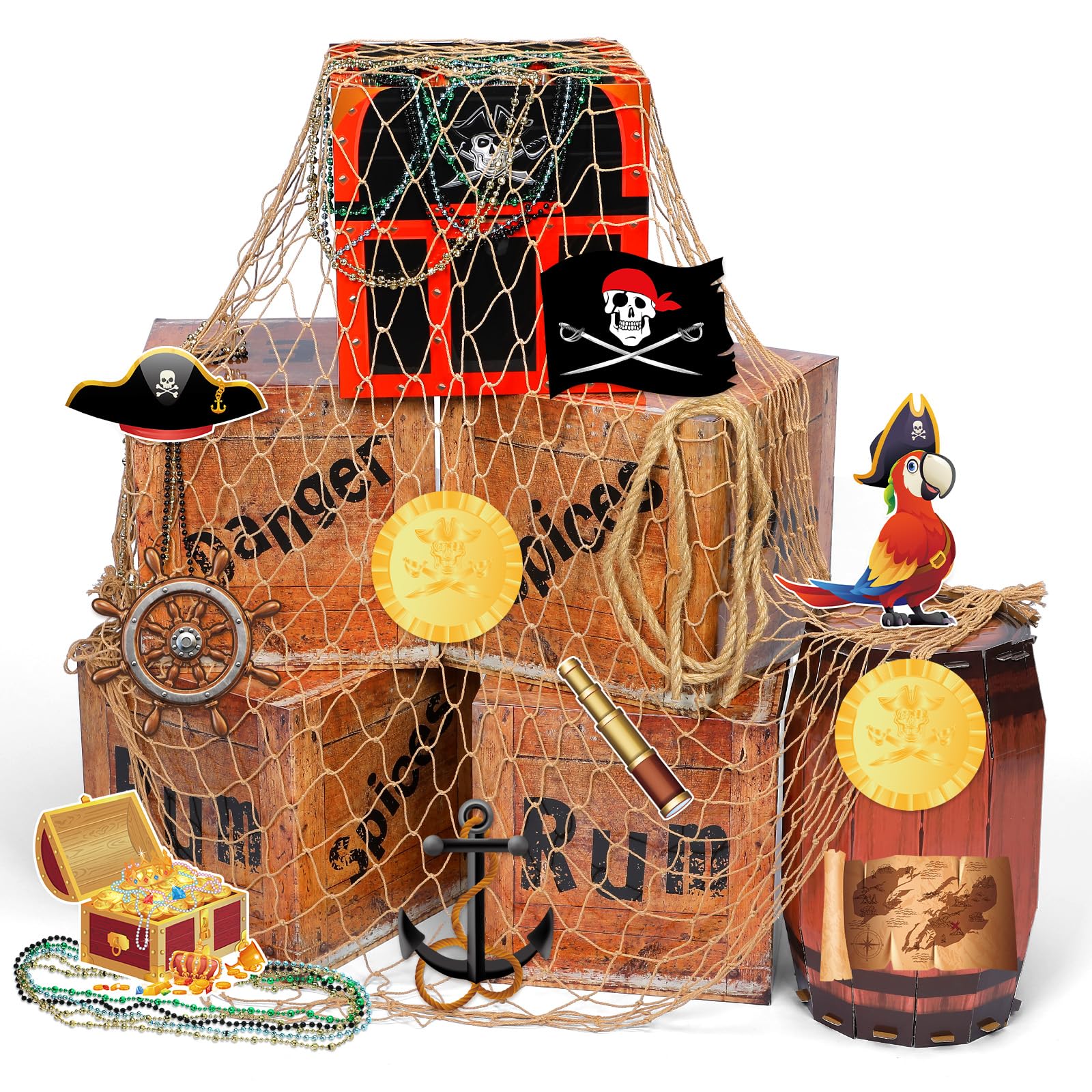 Boîtes en carton pirate de rangement et décoration thématique pour goûter de pirate