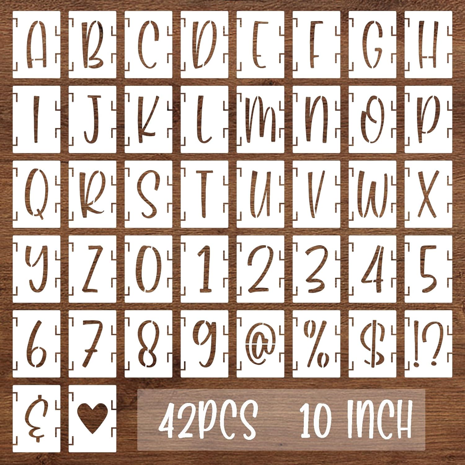BAMIDELE 10 Inch Alphabet Letter Stencils, 42 Pcs Reusable Plastic Letters Numbers Symbol Interlocking Drawing Template Kit for Painting on Wood, Fabric, Rock, Chalkboard, Door Porch, Wall, Signage