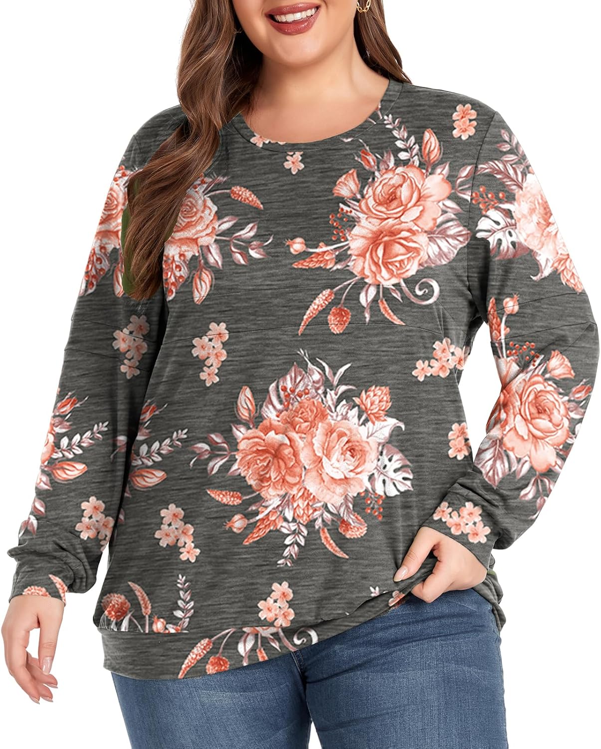 Women's Plus Size Tops Long Sleeve Crewneck Tops Colorblock Loose Fit Cute Ladies Tee Shirts - Image 2