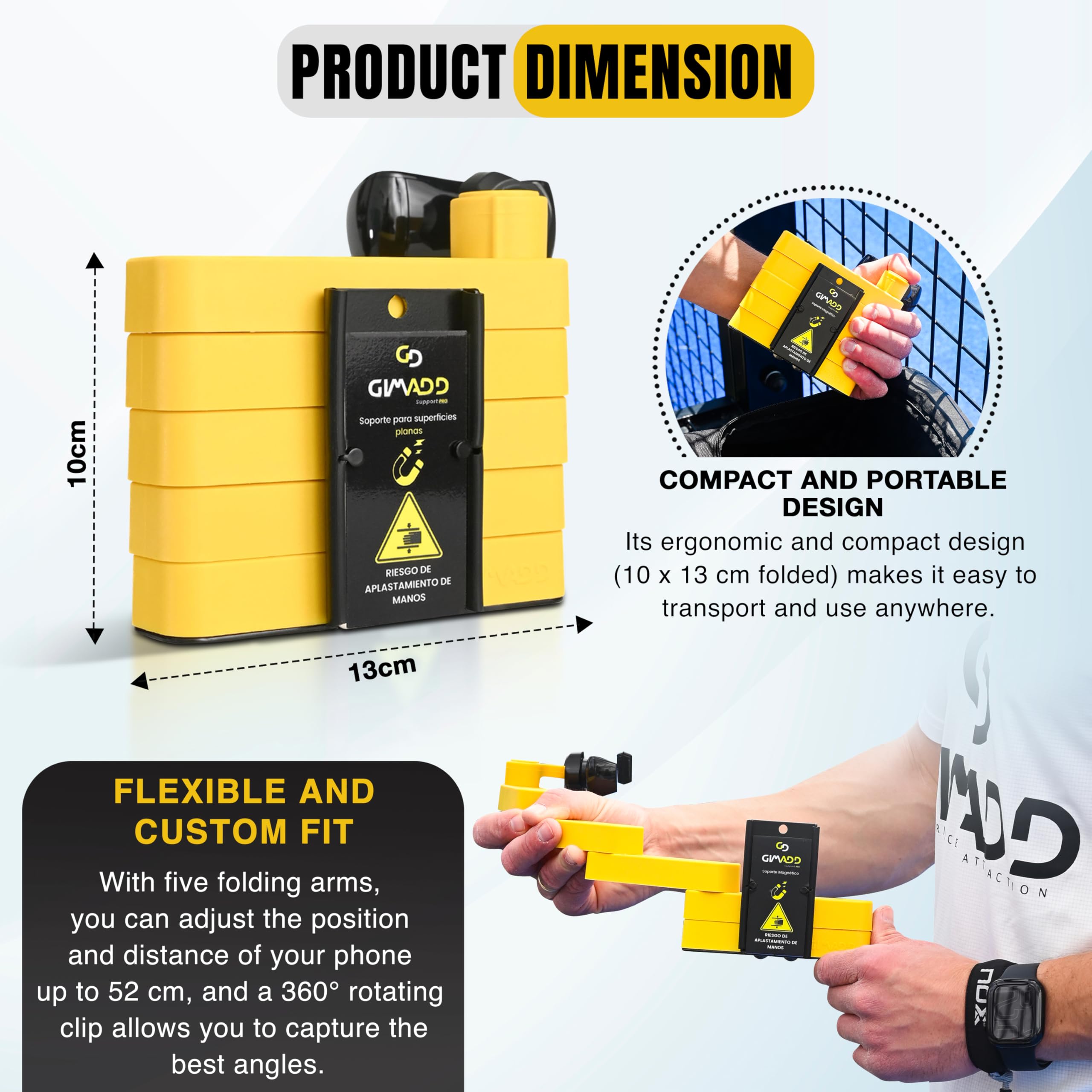 Gimadd Handyhalterung für Padel, Gym, Crossfit, Calisthenics, Basis mit Neodym-Magnet, einzigartiges Design, Stativ für Handy, kompatibel mit iPhone, Samsung, Xiaomi, Huawei usw.