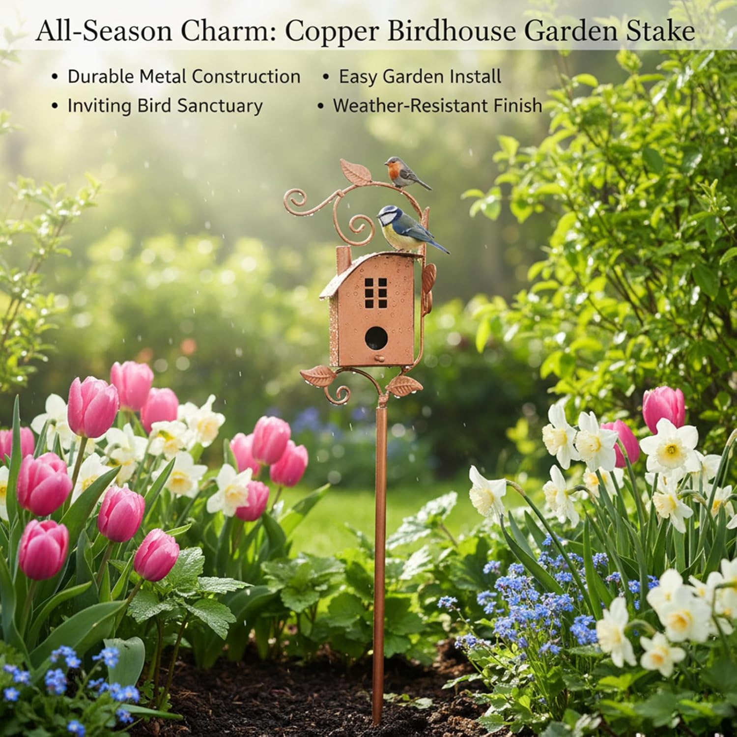 Universal Birdhouse Stake - Outdoor Garden & Patio Decoration, Bird Lover Gift (A) image 2