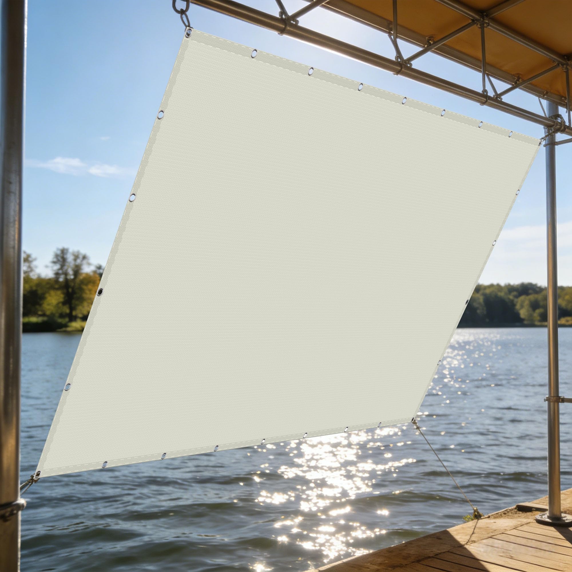 Voile d'ombrage 1x2.2m en polyester blanc cassé anti-déchirure pour terrasse