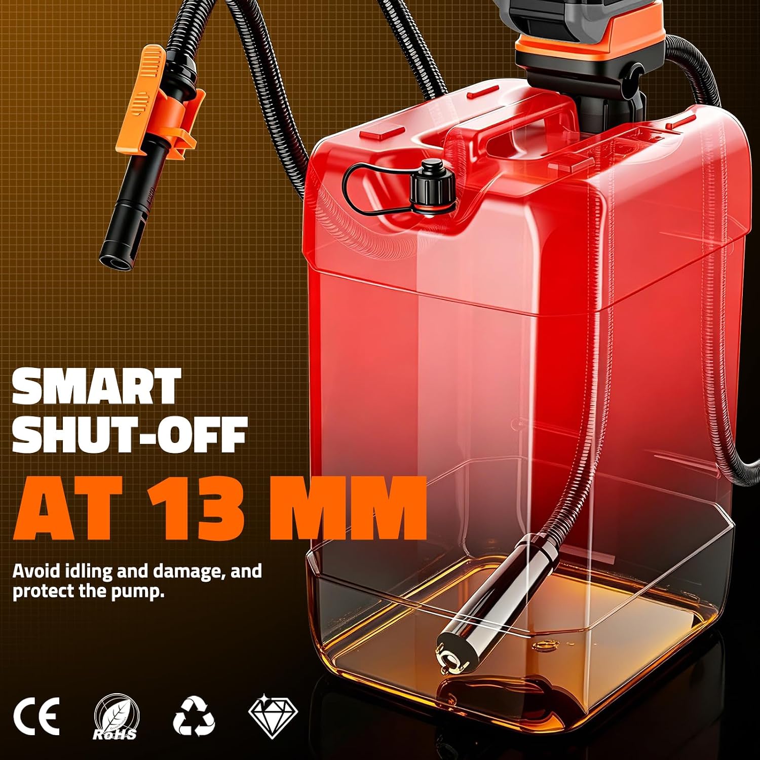 Cordless Fuel Transfer Pump Compatible with Dewalt 20V ＆ Milwaukee 18V Batteries, 3.2 GPM Portable Gas Can Pump with Auto-Stop, 4.25FT Hose, 3 Adapters, Pump for Diesel, Gasoline (Bare Tool)