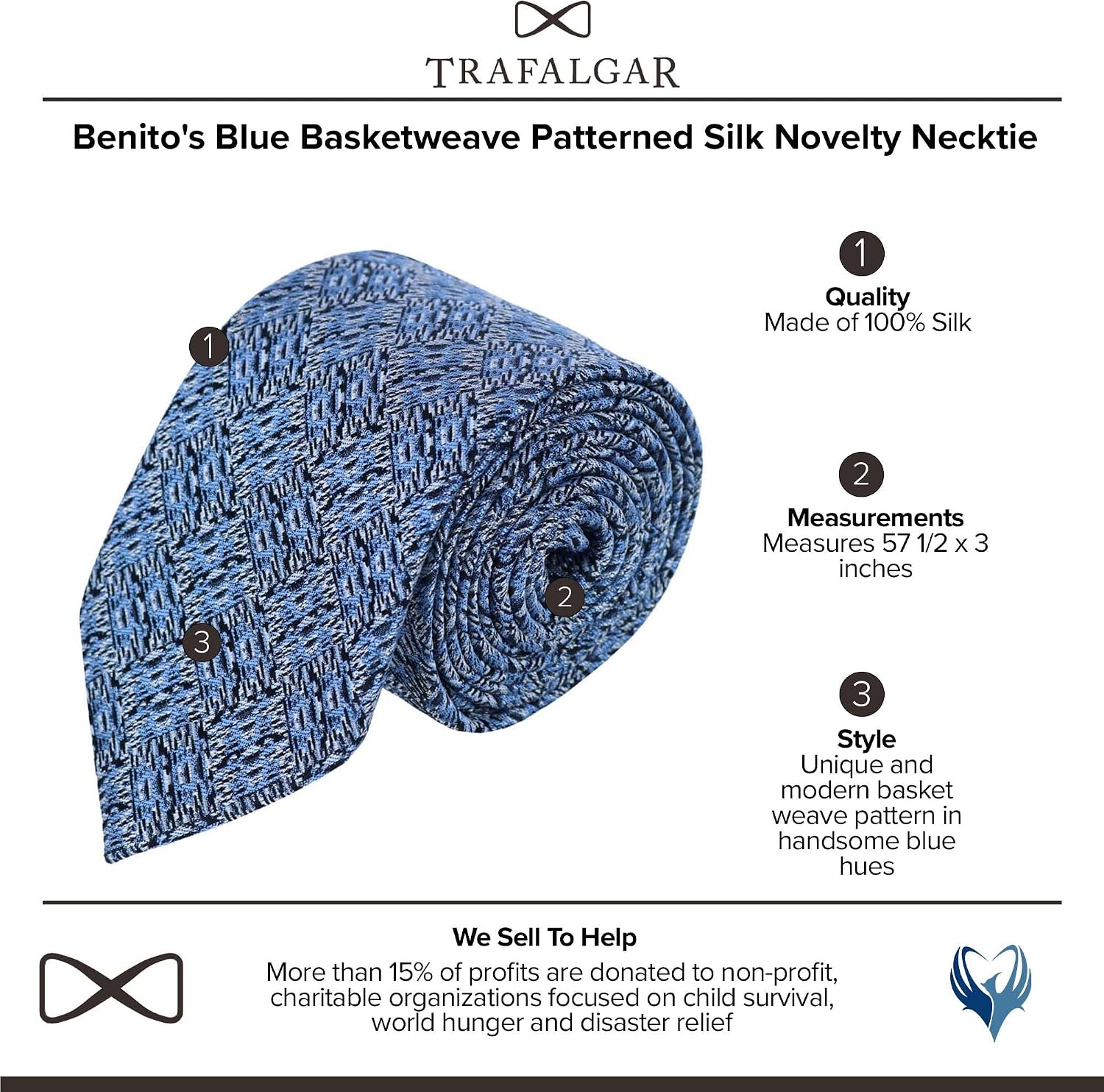 Trafalgar Men's Benito's Blue Basketweave Patterned Silk Novelty Necktie