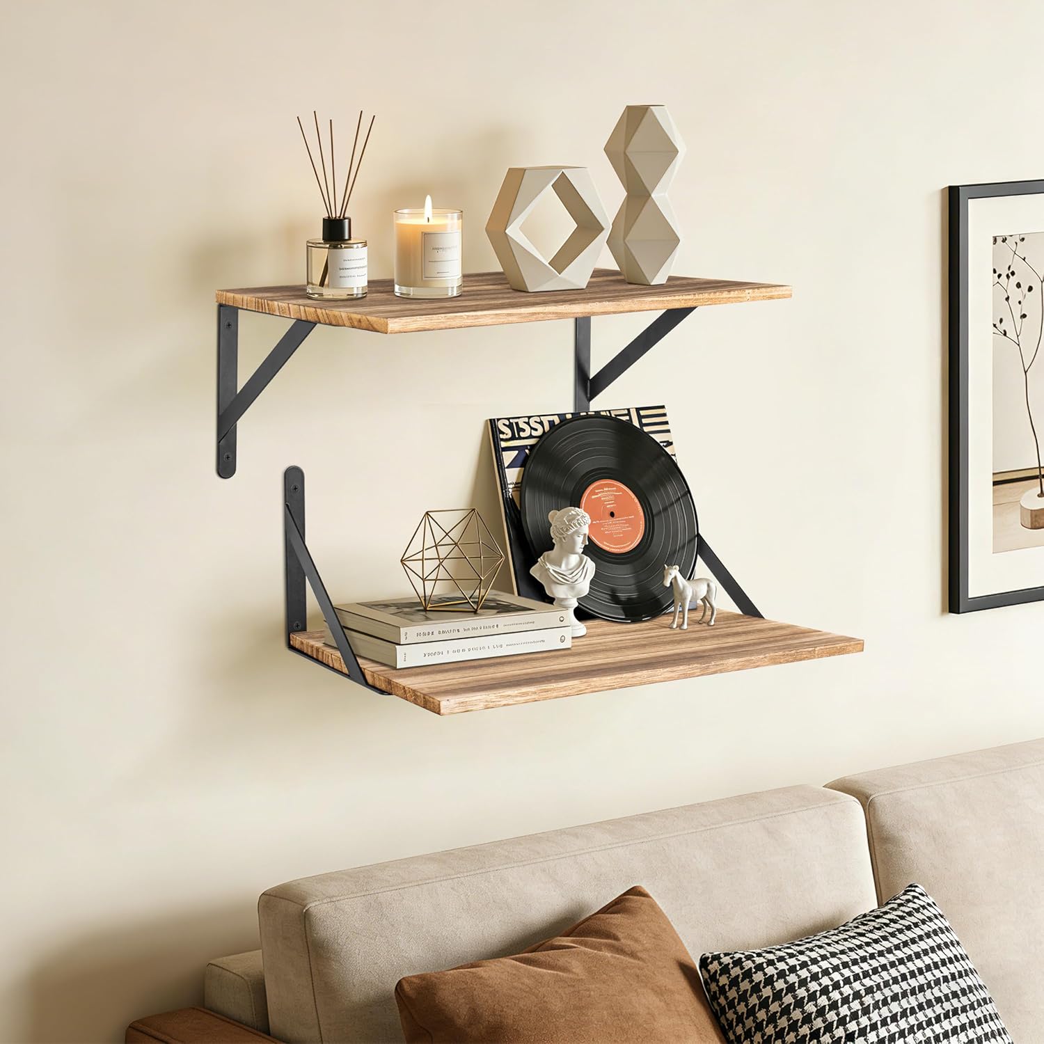 RedCall フローティングシェルフ 幅16インチ x 奥行き12インチ 木製ウォールシェルフ リビングルーム、ベッドルーム、キッ