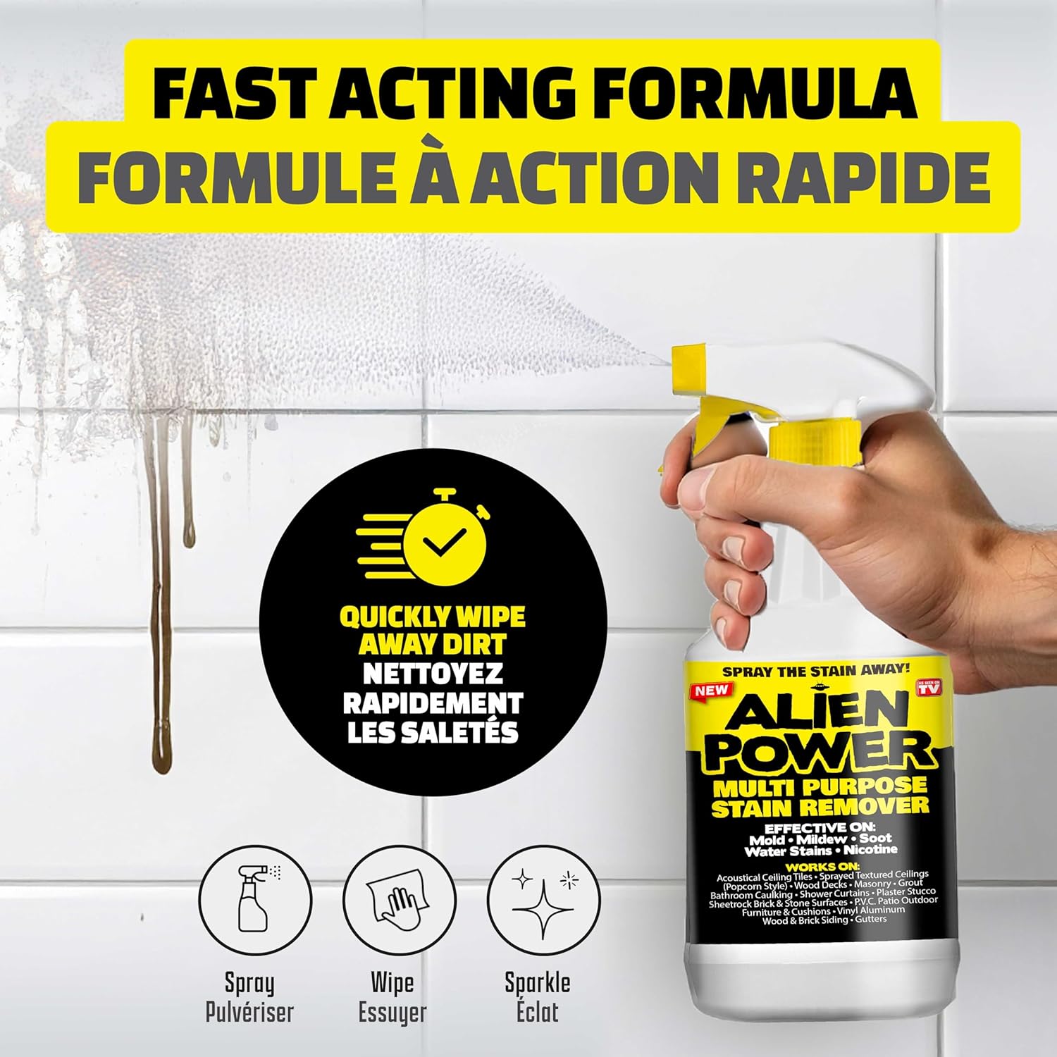 Alien Power Instant Mold Stain Remover Spray Cleaner for Bathroom & Household Surfaces, No-Scrub Formula for Tiles, Grout, Mould, Mildew & Washing Machines - 2 Packets (Makes 48 Oz.) - Image 2