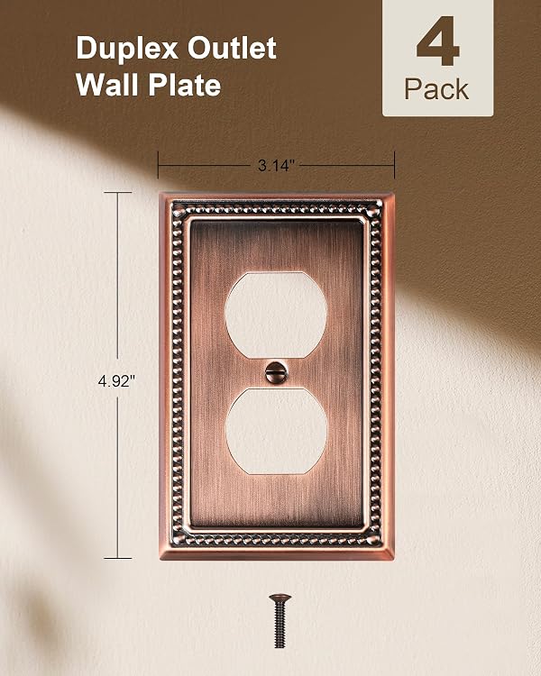 TREEWELL 4-Pack Duplex Outlet Cover Plate, Antique Copper Metal Wall Plates for Electrical Outlets, 1 Gang Receptacle Cover, Pearls Decorative Switch Plates and Outlet Covers by treewell - Image 2
