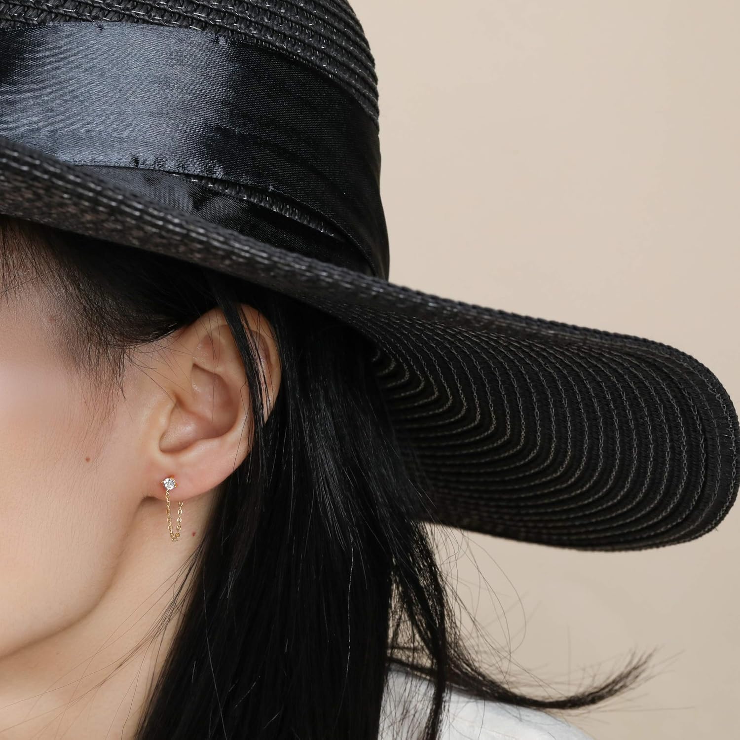 S.Leaf Gold Chain Earrings for Women Sterling Silver Gold Plated Hypoallergenic Cubic Zirconia Pearl Ball Butterfly Stud with Chain Earrings Birthday Gifts for Women - Image 3