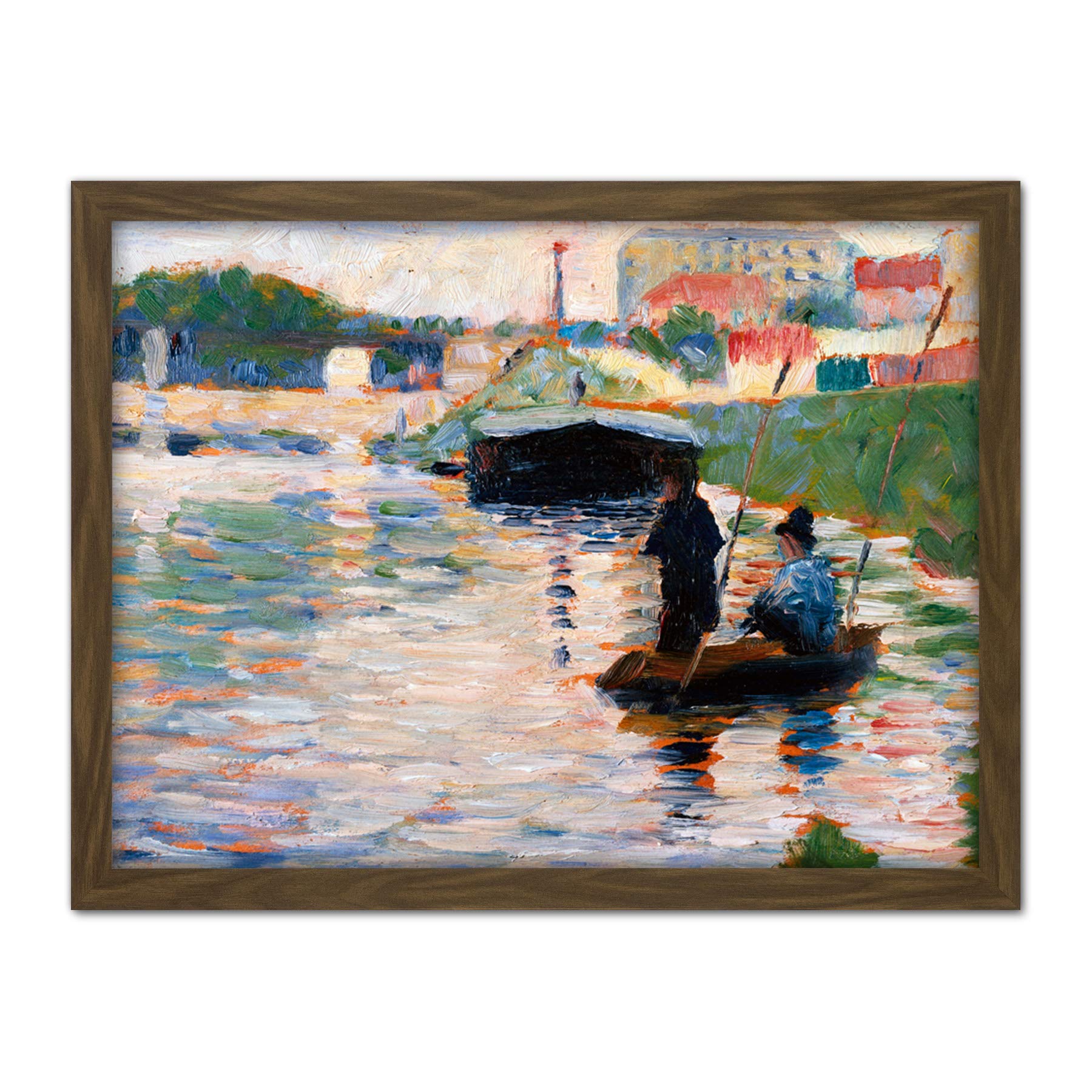 Artery8 Seurat View Of The Seine Painting Artwork Framed Wall Art Print 18X24 Inch