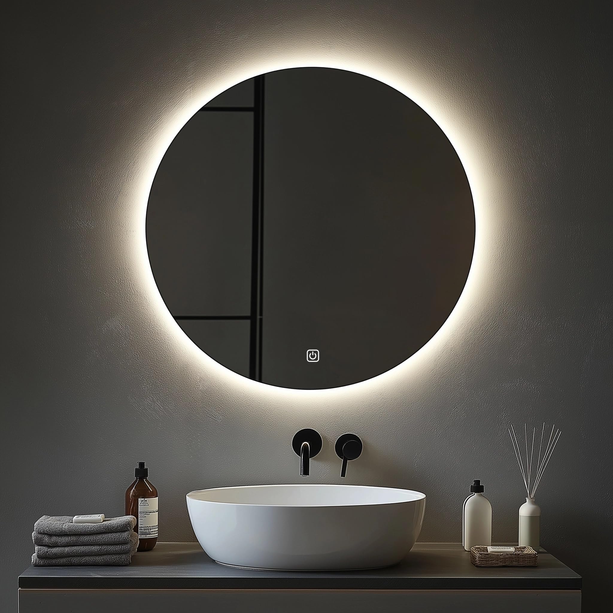 Bilderdepot24 Badezimmerspiegel mit Beleuchtung LED Spiegel - 40 cm Ø ...