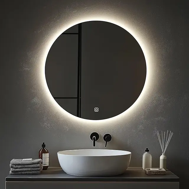 Miroir Salle de Bain LED Rond 60cm, 3 Couleurs Dimmable, IP54