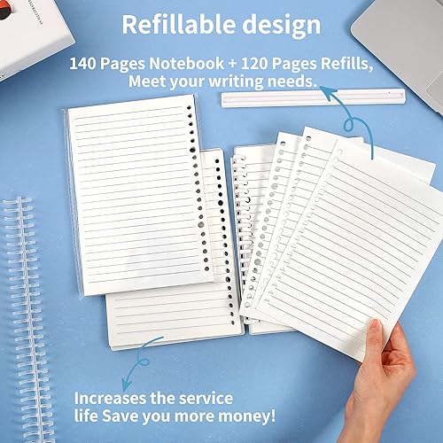 Miniatura 2 de Cuaderno de espiral de 5 x 7 pulgadas de ancho para el trabajo, páginas recargables, 140 páginas A5 Sprial + 120 páginas de recambios de cubierta de