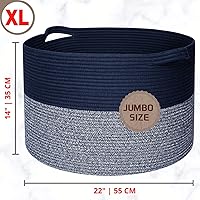 Vista 2 de MINTWOOD Design Cesta decorativa de cuerda de algodón tejida extragrande de 22 x 14 pulgadas, para sala de estar con asas y cesta de lavandería