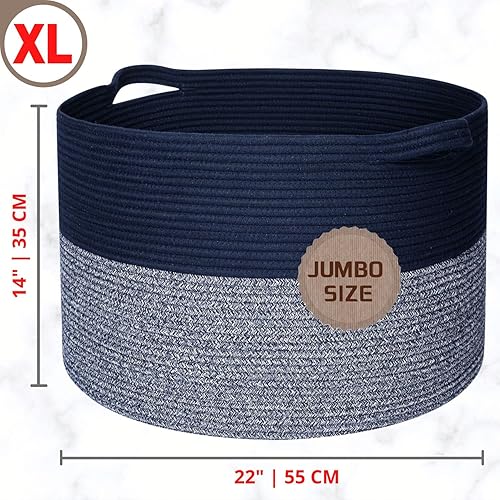 Miniatura 2 de MINTWOOD Design Cesta decorativa de cuerda de algodón tejida extragrande de 22 x 14 pulgadas, para sala de estar con asas y cesta de lavandería para