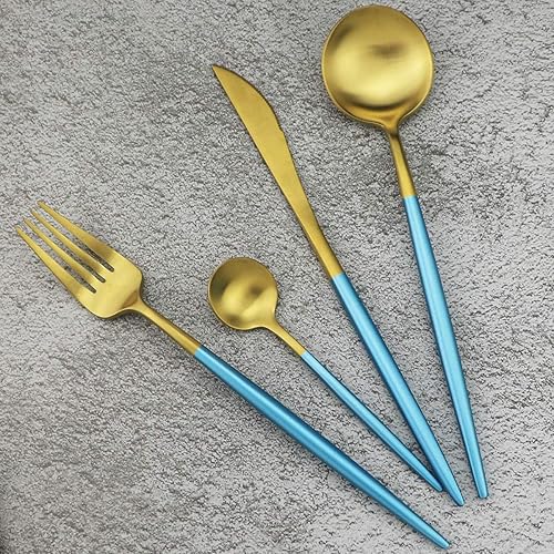 Miniatura 14 de Gugrida - Juego de cubiertos de lujo de 24 piezas de acero inoxidable 18/10 con acabado satinado, cubiertos de vajilla incluye cuchillo, tenedor