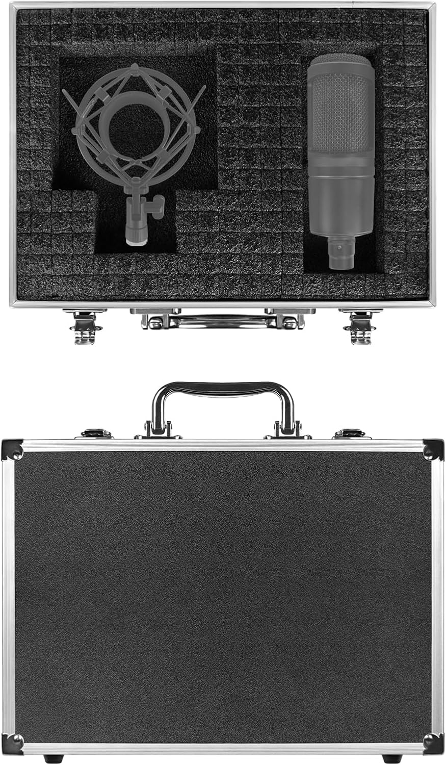 GEEKRIA for Creators Microphone Case, Hard Shell Mic Carrying Case, Travel Protective Bag Compatible with Audio-Technica AT2005USB, ATR2100x-USB, AT2020, FIFINE K036, K025, Shure SM57 (Black)