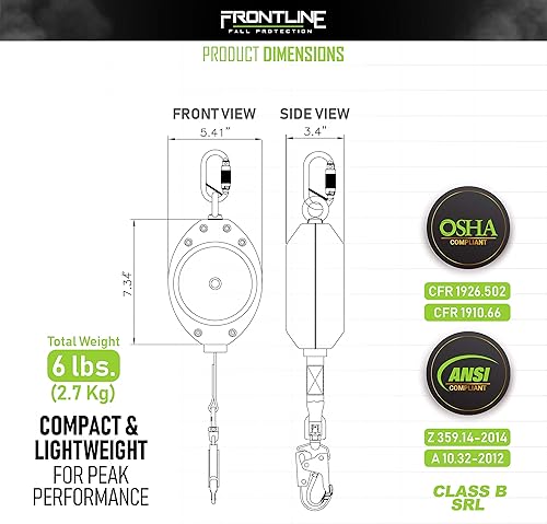 Miniatura 20 de Frontline RPW20 Web de una sola pierna SRL con extremo de gancho de acero Cumple con OSHA y ANSI SRL Duradero, ligero y compacto Cincha sin